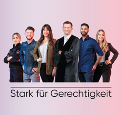 Banner: Stark für Gerechtigkeit - Karriereportal Justiz Niedersachen (öffnet Seite: https://www.stark-fuer-gerechtigkeit.de/)